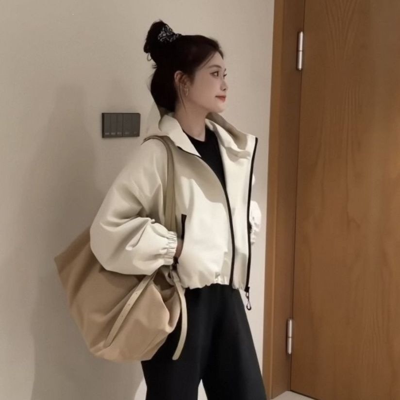 高级感连帽休闲夹克外套简约通勤ins小个子韩版纯色上衣女