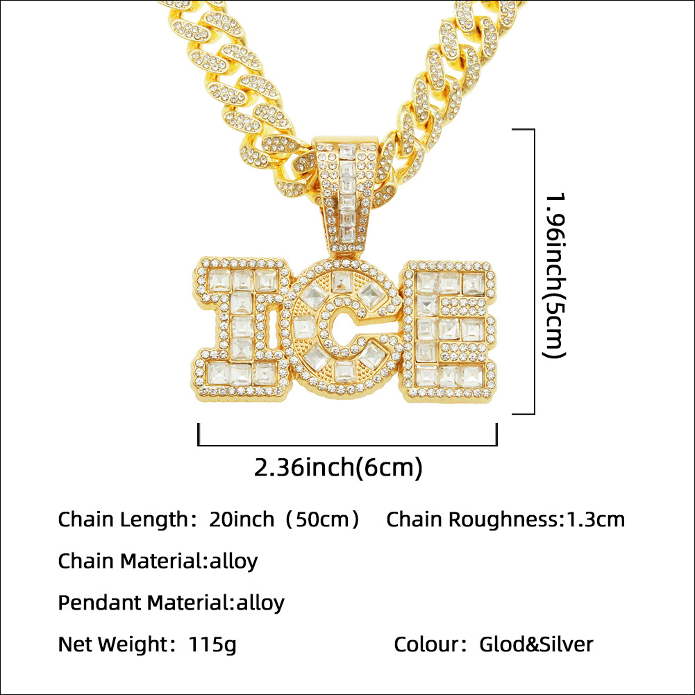 Fashion hip-hop stitching square diamond letter alloy necklace wholesale
