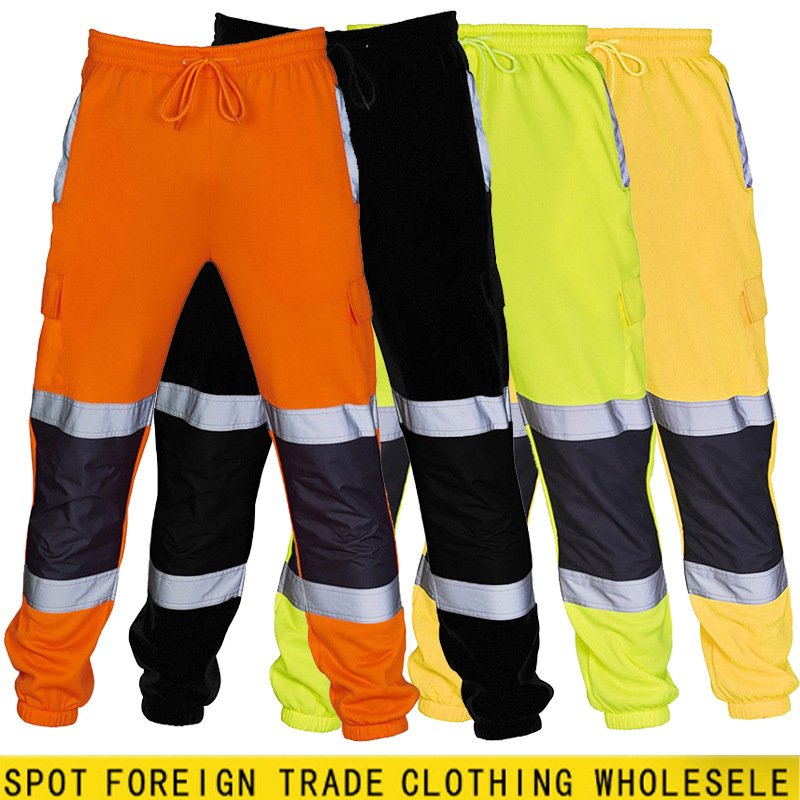 Amazon Tktemu Four Seasons New Hot Selling Men's Casual Pants European and American Patchwork Pockets Reflective Strip Leg Workwear