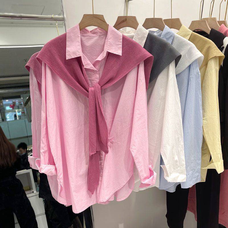 (2개) 이른 봄 새로운 봄 새로운 봄 새로운 목도리 셔츠 투피스 세트 여성 디자인 센스 세련된 외국 스타일 이른 봄 섬세한