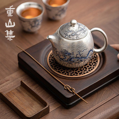 純銀999泡ティーポット工夫茶器家庭用小セット青花龍紋百銀養生蓋碗ギフトボックス