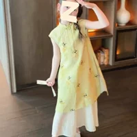 Костюм Cheongsam для девочек, летнее тонкое модное платье для маленьких девочек, новое детское платье в китайском ретро-стиле, супер фея династии Хань