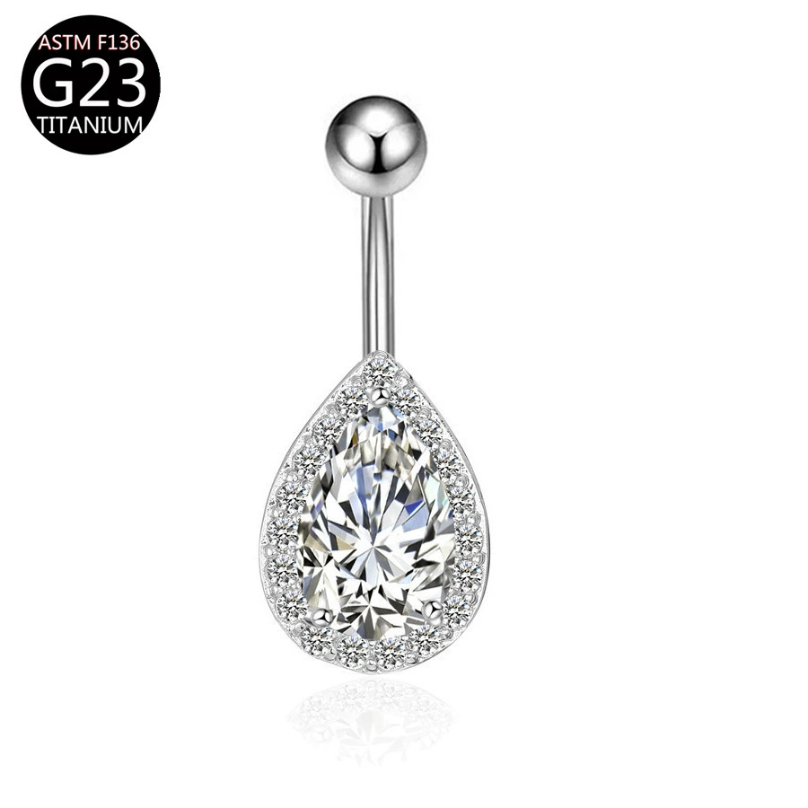 Physiological belly button piercing drop-shaped with zircon, flowered