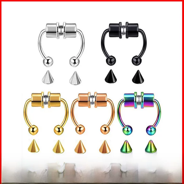 2021 New Hot Sale Stainless Steel Magnet Nose Ring Non Perforated False Nose Ring Horseshoe Type Nose Hoop Ring