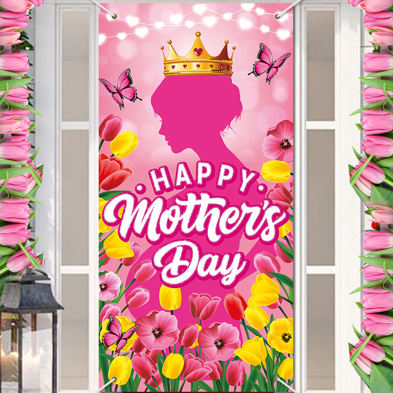 European and American Cross-border Mother's Day Party Decoration Background Cloth Pink Door Hanging Background Hanging Decoration Mother's Day Decoration