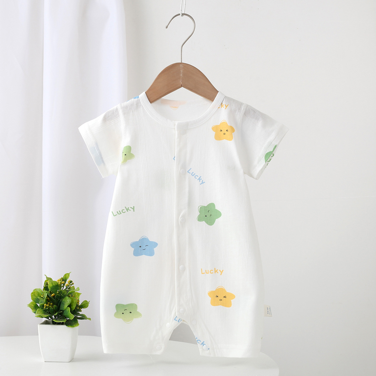2025 Summer New Thin Short Climbing Children's Printed Jetsuit Newborn Baby Clothes Air-conditioning Clothes Home Clothes