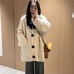 秋冬季慵懒风加厚连帽针织开衫女新款韩系宽松气质高级感毛衣外套