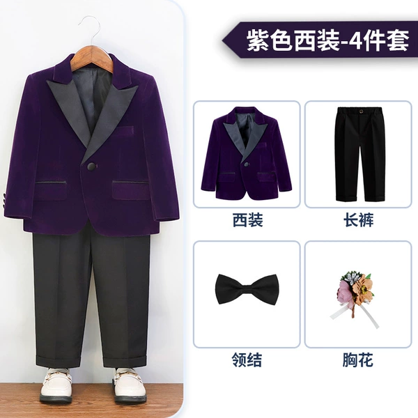 Purple set, jacket, trousers, bow tie lapel pin