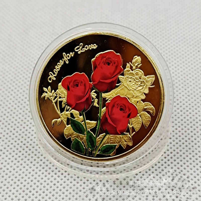 Rose Flower Commemorative Coin Valentine's Day Confession Gift Event Small Gift Iron Gold-Plated Silver-Plated Craft Iron Art