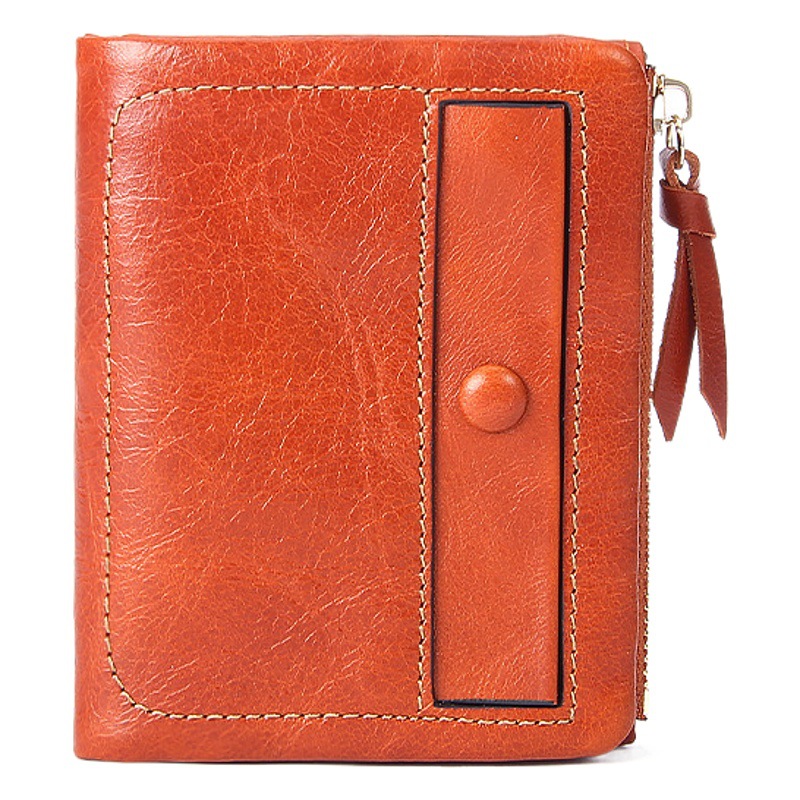 Genuine Leather Short Wallet Top Layer Oil Wax Cowhide Vintage Wallet Multi-Card Holder Vertical ID Card Bag Coin Pocket