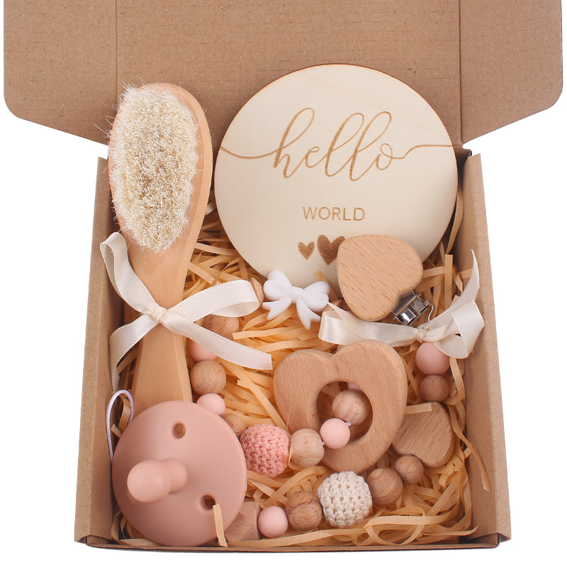 Nuevo bebé de dibujos animados amor haya mordedor hecho a mano arco chupete cadena pacificar bebé conjunto de cinco piezas