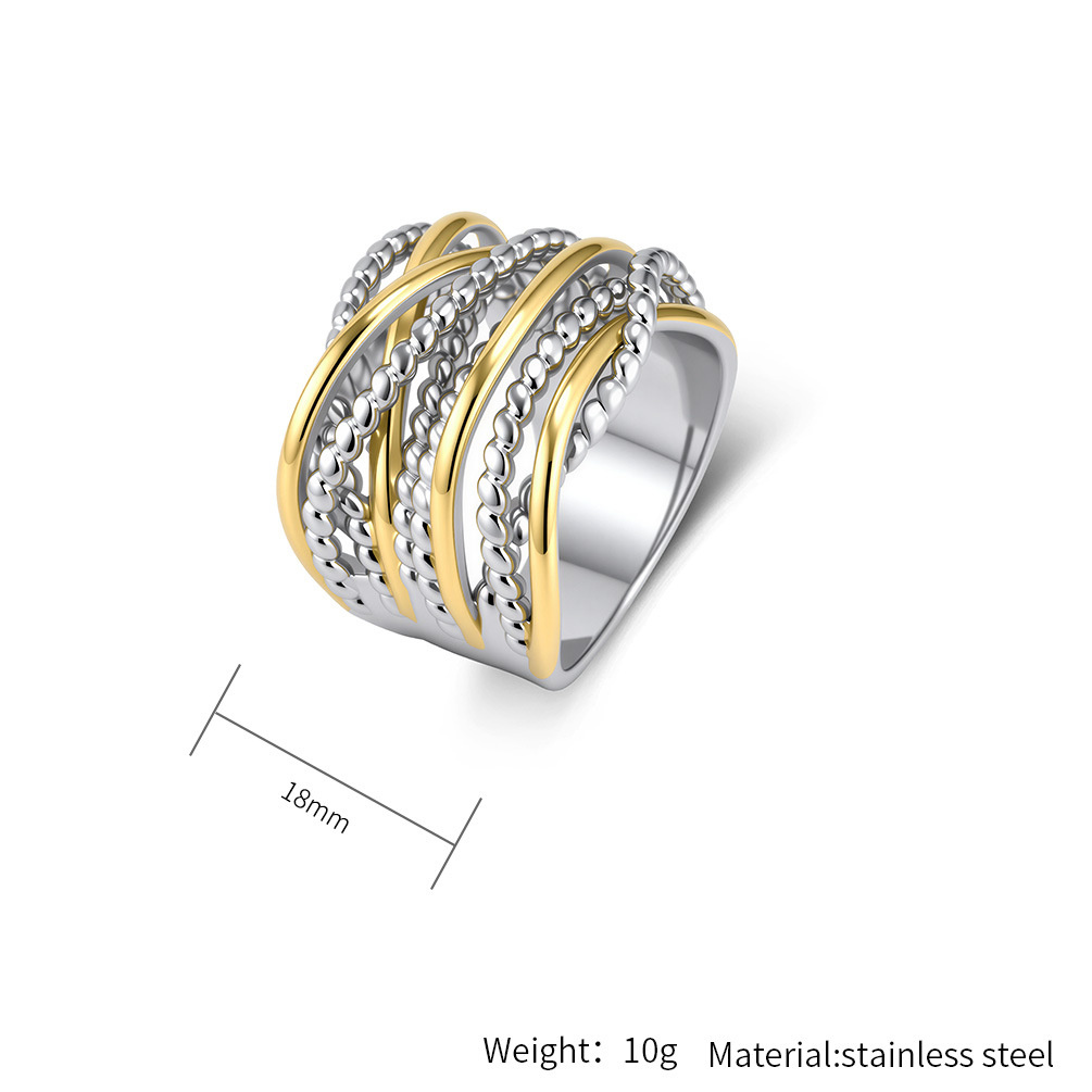Cross-Border Amazon Bestseller Multi-Strand Twisted Braided Titanium Steel Ring for Women, Gold-Plated, Niche Premium Feel, Elegant Band