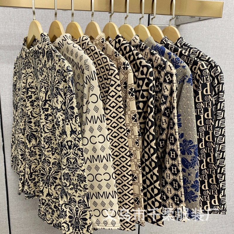 秋冬新款半高领德绒打底衫女弹力印花长袖上衣中老年女装义乌厂家