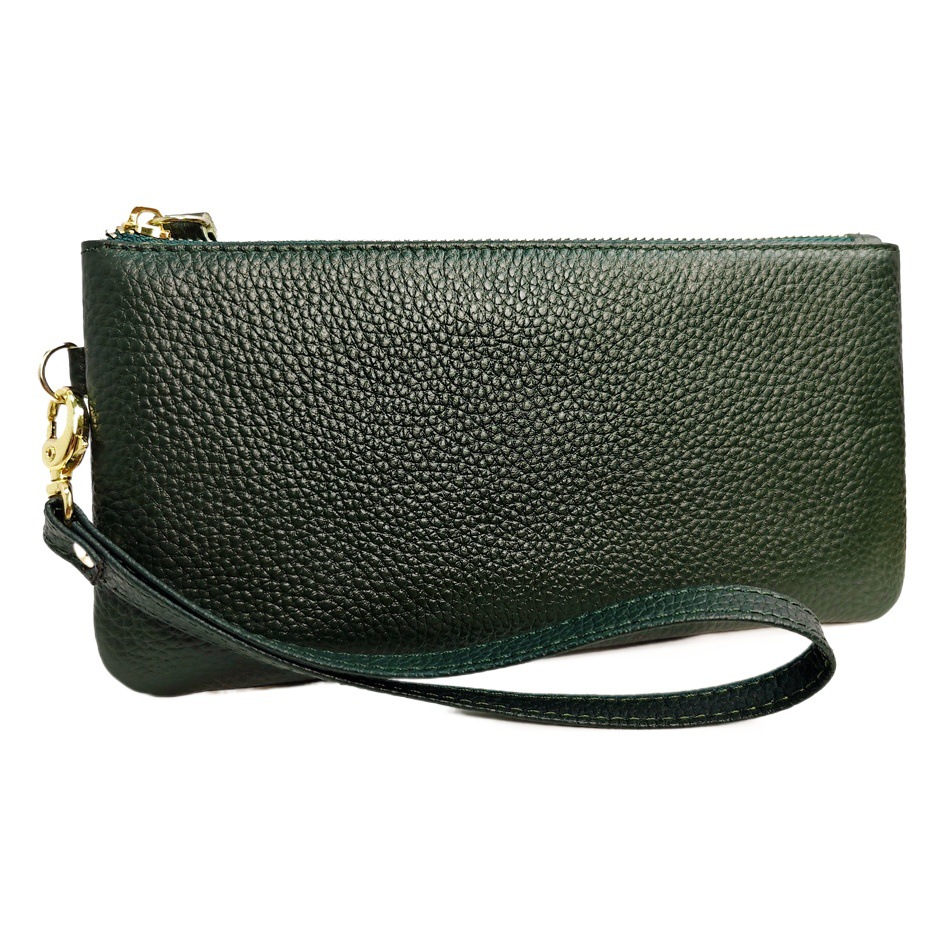 Cross-border Genuine Leather Mobile Phone Bag Litchi Pattern Cowhide Clutch Bag Simple Long Wallet Genuine Leather Coin Purse Men's and Women's Handbags