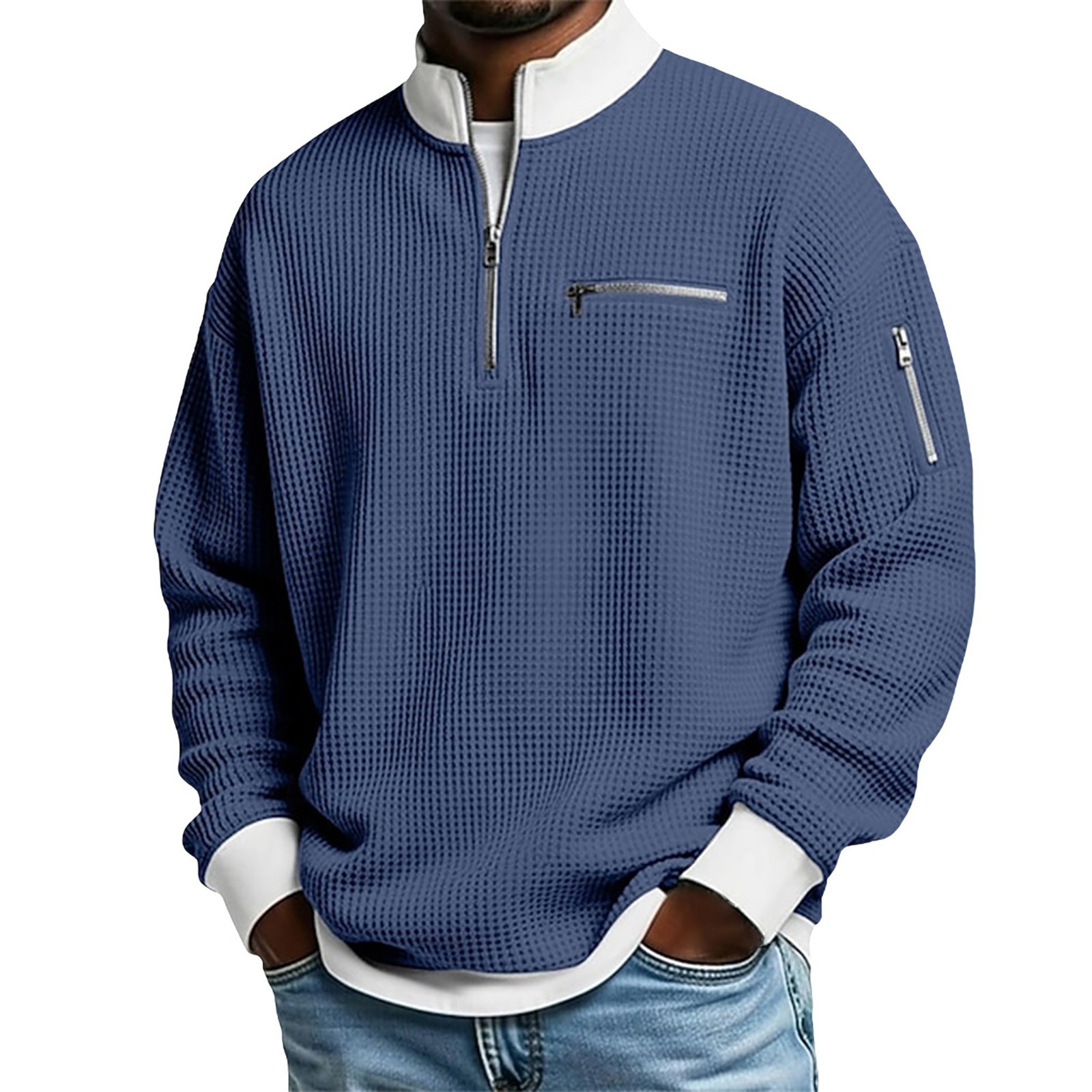 Cross-Border American Amazon Best-Selling High-Collar Color-Block Zip Hoodie Men's Sports Fashion Long Sleeve Casual Menswear