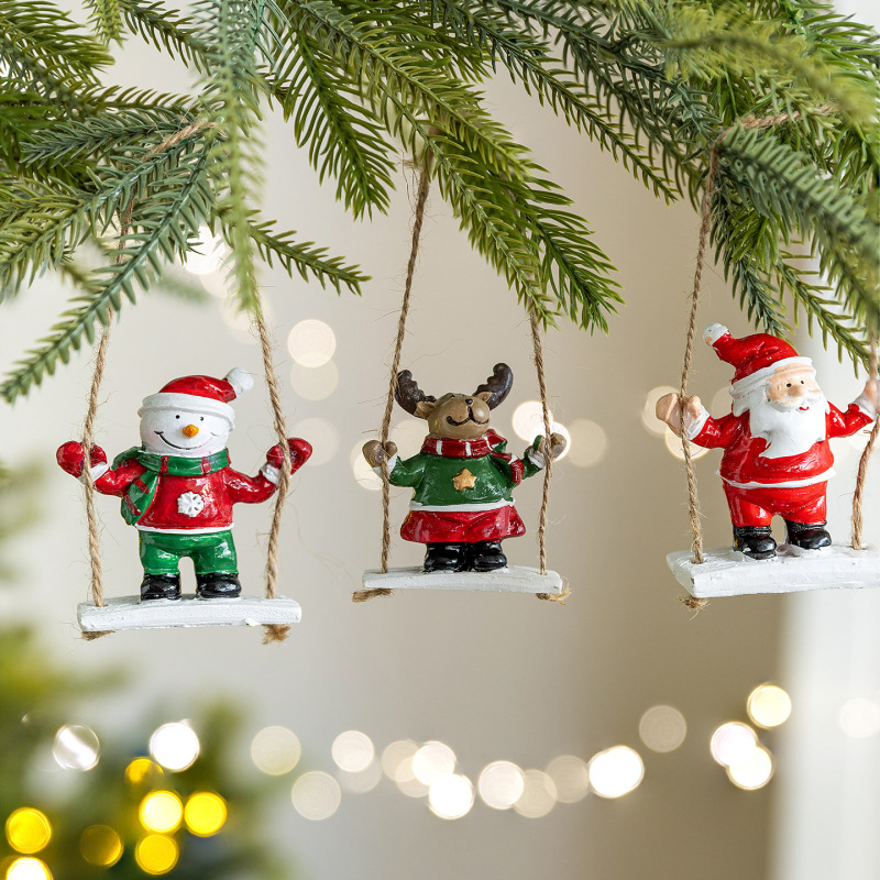 ホット販売クリエイティブクリスマス装飾樹脂サンタクロース雪だるまヘラジカスイングペンダント人形クリスマスツリー装飾|undefined