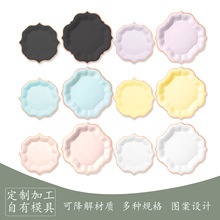 现货八角烫金花边玫瑰金一次性盘子餐具派对纸盘用品装饰节日套装