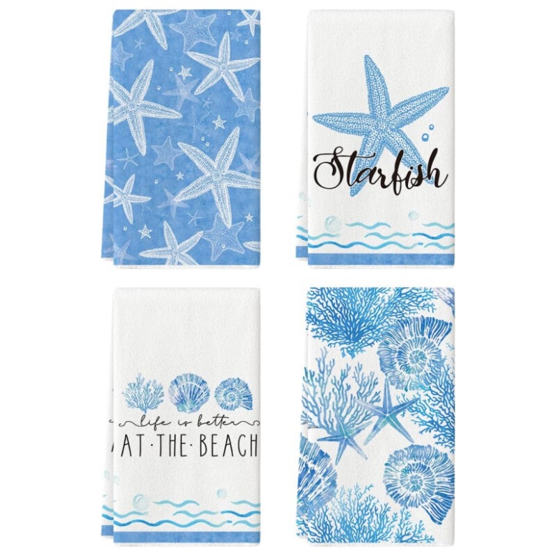 Starfish Scallop Ocean Theme Kitchen Towel Cross Border Amazon Daily Kitchen Cleaning Cloth Bathroom Decorative Hand Towel