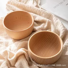 榉木碗日式木质沙拉碗无漆儿童饭碗复古原木色餐具可印LOGO