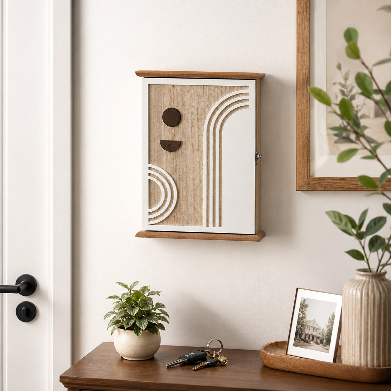 Wall-mounted key storage box porch hook car key with lock entry dustproof storage box minimal wind decoration
