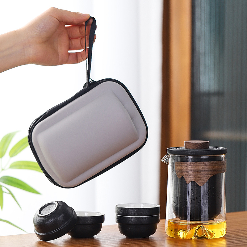 먼 산 냄비와 컵 4개 - 우아한 블랙