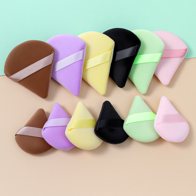 Esponja triangular para polvos sueltos, aplicador de polvos compactos, esponja de superficie aterciopelada, aplicador de polvos secos, herramienta de belleza.