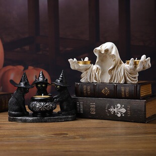 Cross-border Halloween Candlestick Desktop Decoration Ghost Festival Ghost Wizard Cat Festival Decoration for Friends Gifts