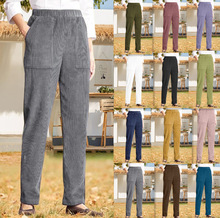 2025Wish亚马逊独立站欧美新款女装纯色松紧腰条纹直筒休闲裤女