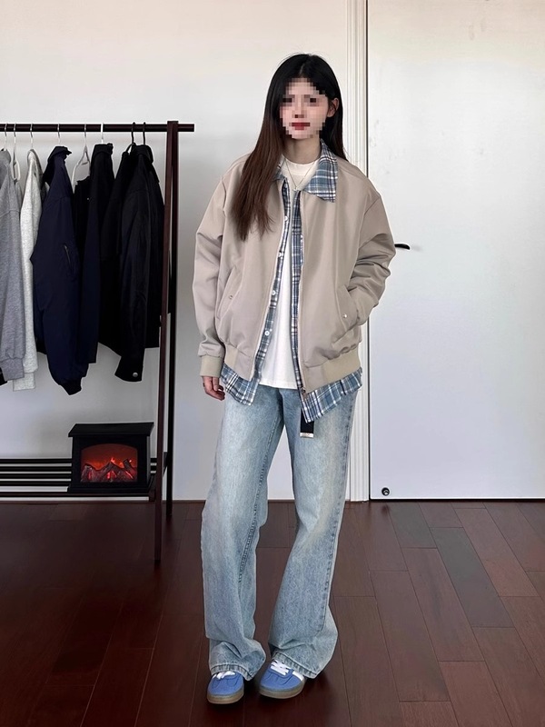 美式Cleanfit假两件翻领夹克外套女2025年春秋季新款宽松潮流上衣|undefined