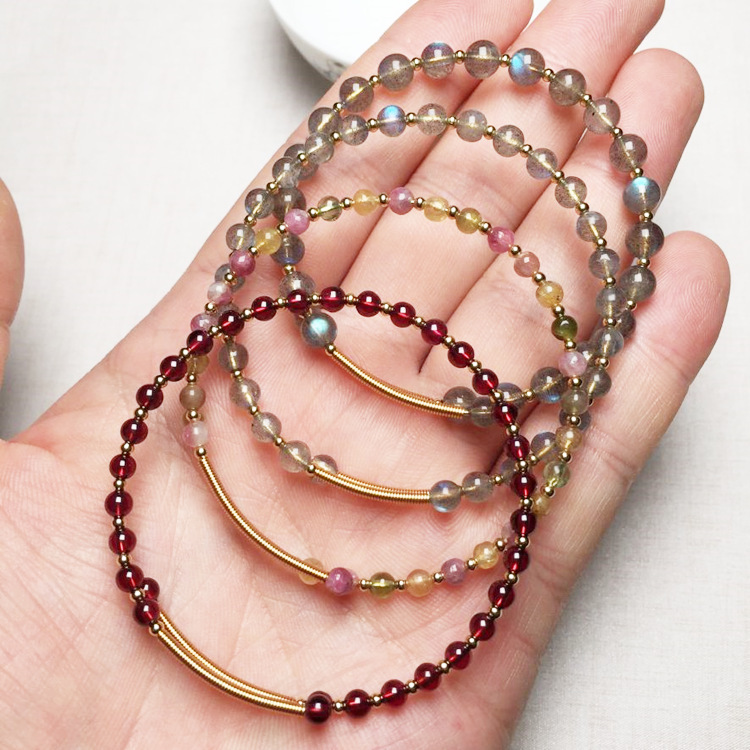 Crystal bracelet multiple styles garnet tourmaline pull feldspar and other accessories 14K gold color retention Crystal bracelet multiple styles garnet tourmaline pull feldspar and other accessories 14K gold color retention