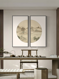 新中式茶室背景墙装饰画餐厅挂画水墨画书房山水国画客厅玄关壁画-阿里巴巴