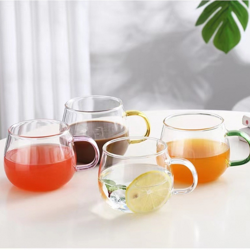 Thickened Glass Household with Handles Colorful suit High Temperature Resistant Drinking Cup Transparent Beverage Milk Coffee Cup