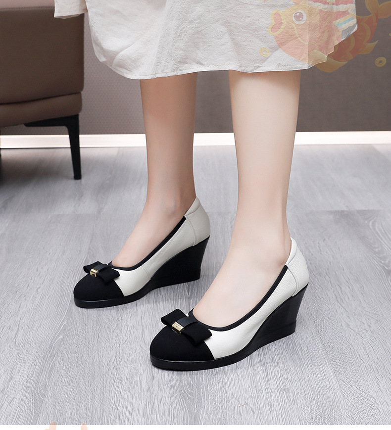 Nuove scarpe singole da donna con tacco alto a zeppa 7 cm colore abbinato taglia piccola 33 scarpe in pelle di mucca_voghion.com