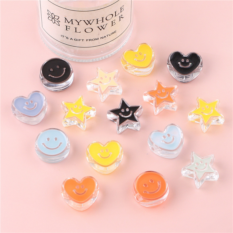 Dripping Smiley Love Acrylic Beads DIY Handmade Beaded Mobile Phone Chain Material Necklace Earrings Jewelry Accessories