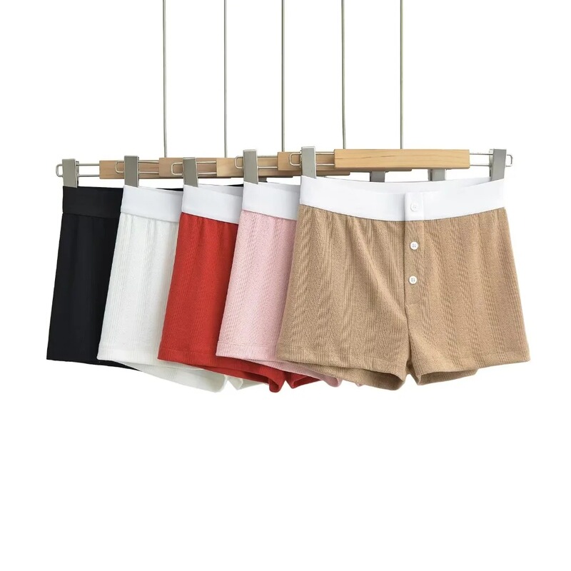 Spice Girls Three-Button Threaded Knitted Casual Shorts Women's Summer Outer Wear Design Color-matching Slim-fit Hip Bottoming Hot Pants Spice Girls Three-Button Threaded Knitted Casual Shorts Women's Summer Outer Wear Design Color-matching Slim-fit Hip Bottoming Hot Pants