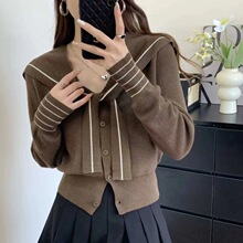 白枕鹤温柔甜美海军领针织衫毛衣女春秋季学院风设计感修身长袖