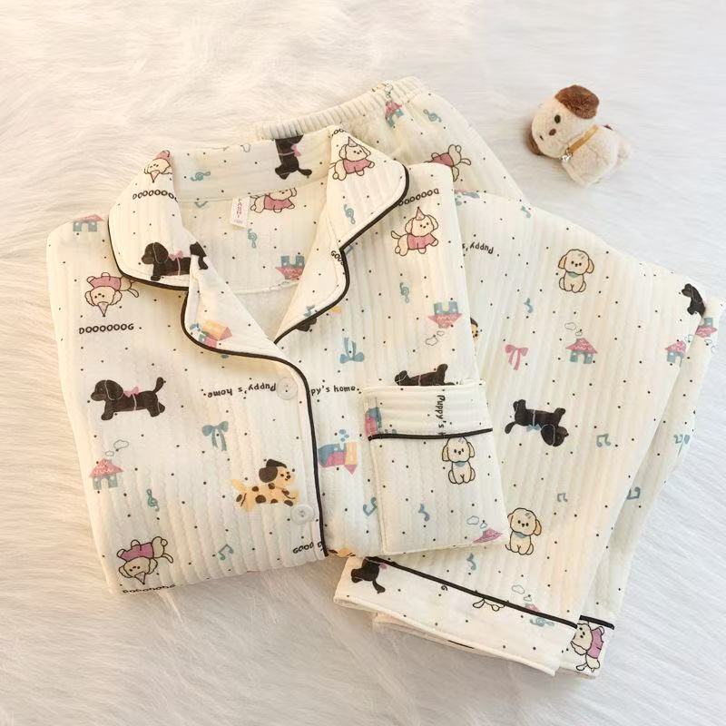 Algodón de aire al por mayor transfronterizo pijama intercalado de mujeres otoño invierno calentamiento algodón intercalado grueso cardigan dulce ropa de casa a cuadros
