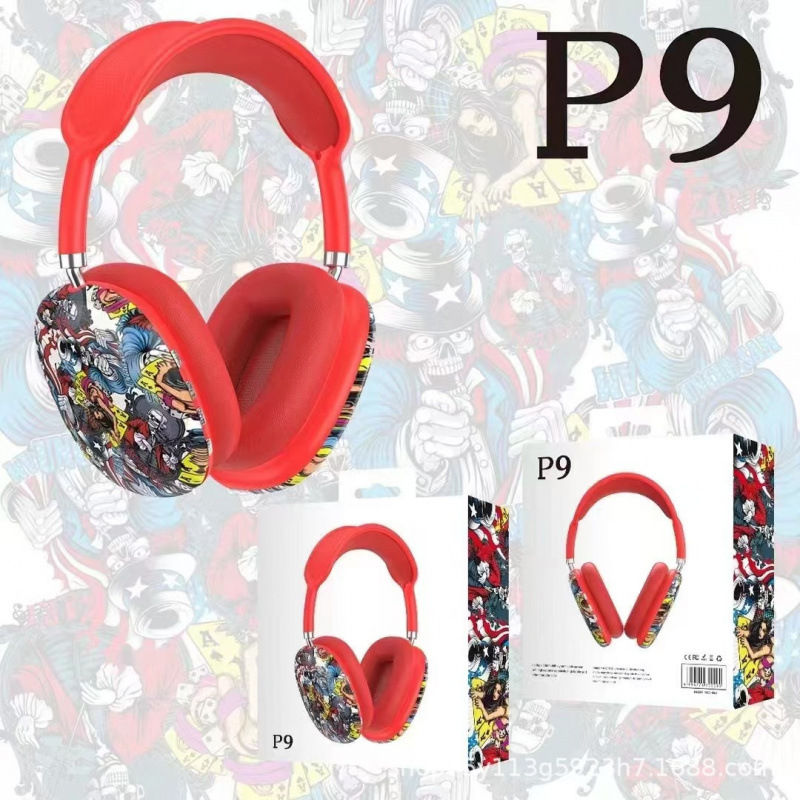 Nuevos auriculares de graffiti creativos de la marea nacional P9 transfronterizos Amazon inalámbrico Bluetooth modelo privado auriculares directos de fábrica