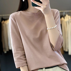 春の夏のシルク綿の半袖tシャツの女性はゆったりしています。