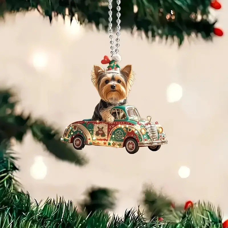 Navidad nuevo conductor York cachorro navideño colgante acrílico plano transfronterizo colgante espejo retrovisor interior