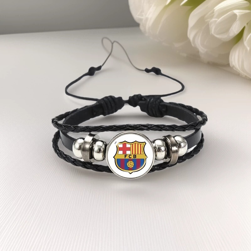 European League Major Football Team Logo Time Capsule Stone Hand-Woven Leather Cord Bracelet Vintage Jewelry Wholesale European League Major Football Team Logo Time Capsule Stone Hand-Woven Leather Cord Bracelet Vintage Jewelry Wholesale