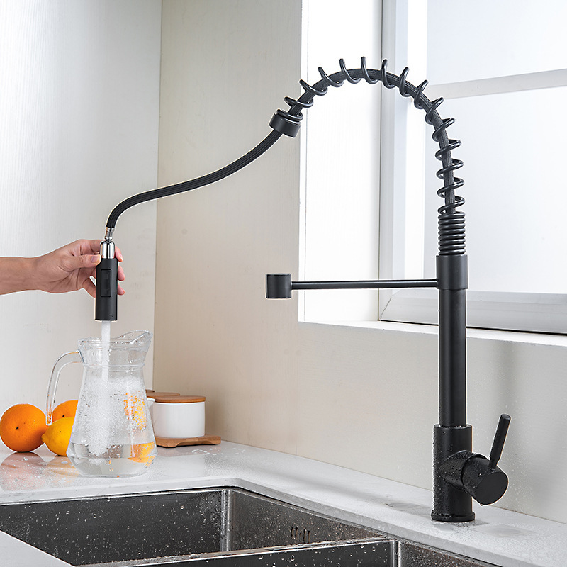 Cross-border kitchen faucet pull-out type basin faucet vegetable basin hot and cold faucet American style brushed nickel base