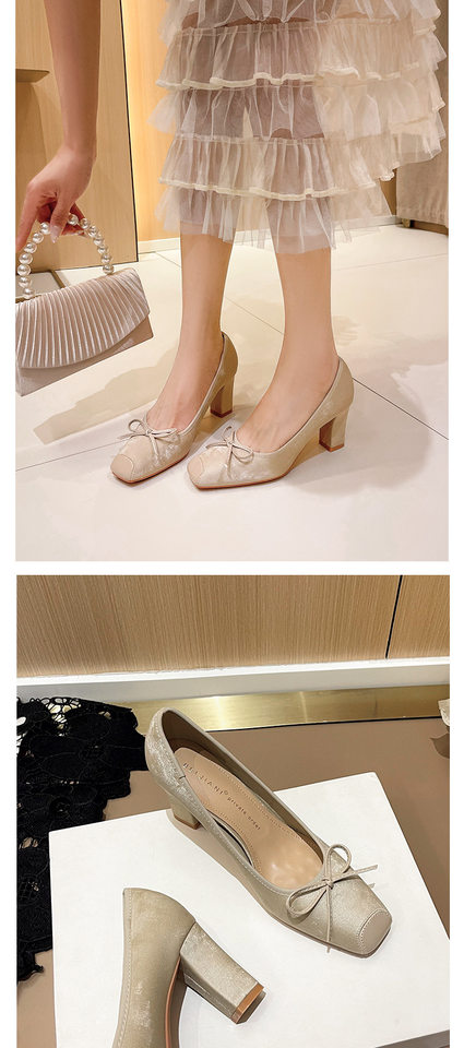 Giày cao gót nữ mũi vuông gót dày thiết kế thanh lịch, gót 6–8 cm — kaki, màu xám đậm, mơ chi tiết 7