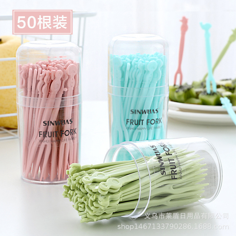 Household Disposable Fruit Fork Set in Box, Plastic Fruit Picks, Cake Forks, Dessert Forks, Wholesale Discount