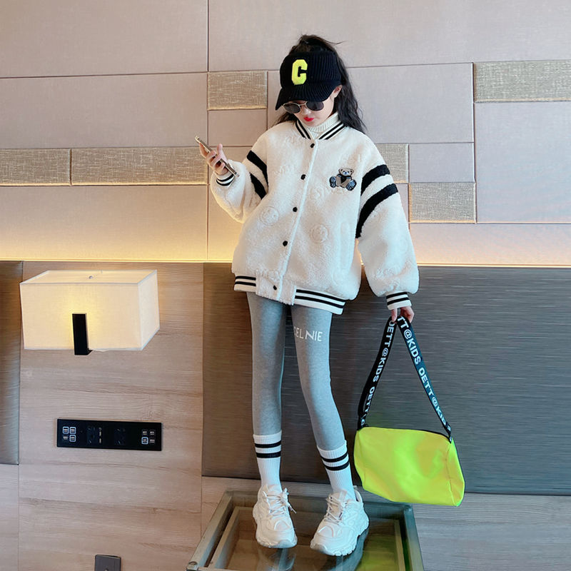 女童外套秋冬装2025新款洋气毛毛衣中大童冬季夹棉加厚羊羔绒上衣