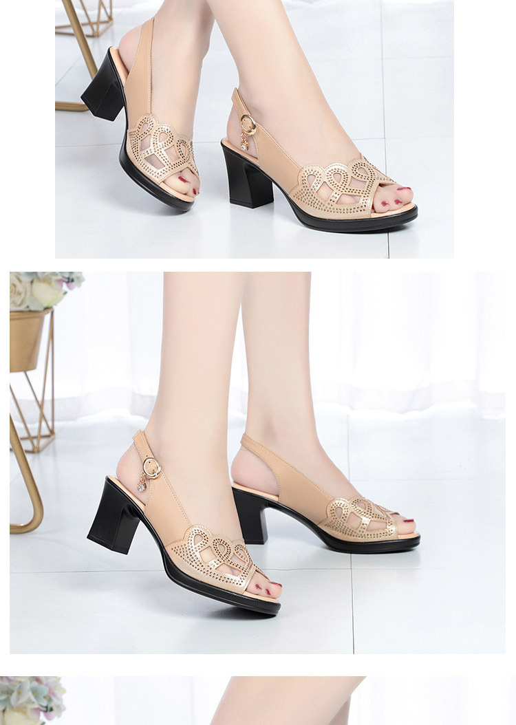 Sandal nữ quai chữ V gót dày đế mềm da thật — đen chi tiết 12