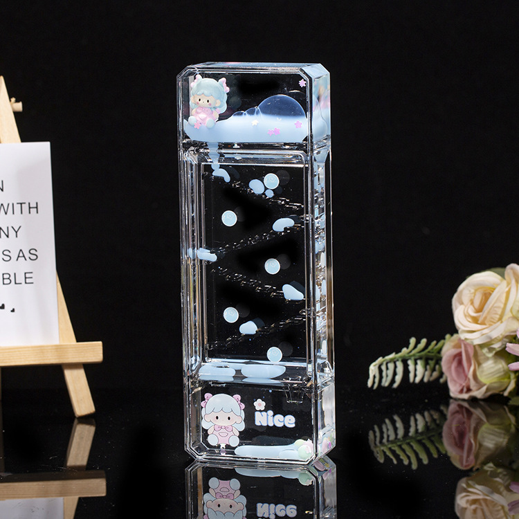 Acrílico transparente panda gota de aceite reloj de arena líquido botella de arena flotante regalo de cumpleaños para niños decoración de escritorio de oficina