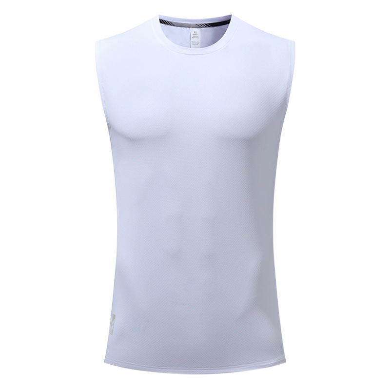 Verano hombres de seda de hielo deportes fitness Chaleco de secado rápido entrenamiento transpirable sin mangas casual suelta cuello redondo corte manga