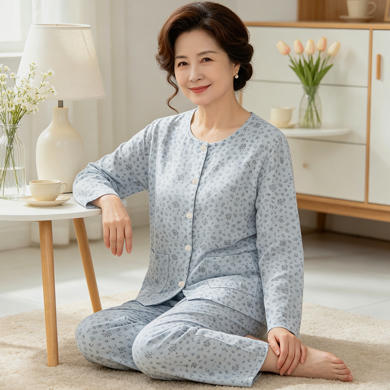 2026 New Model Elderly Grandma's Round Neck Pajamas Long Sleeve Two-Piece Set for Women, Thin Spring and Autumn Homewear, Can Be Worn Outside 2026 New Model Elderly Grandma's Round Neck Pajamas Long Sleeve Two-Piece Set for Women, Thin Spring and Autumn Homewear, Can Be Worn Outside