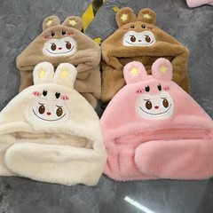两件套围脖防寒帽兔子拉布布儿童帽毛绒帽秋冬新款加厚保暖一体帽